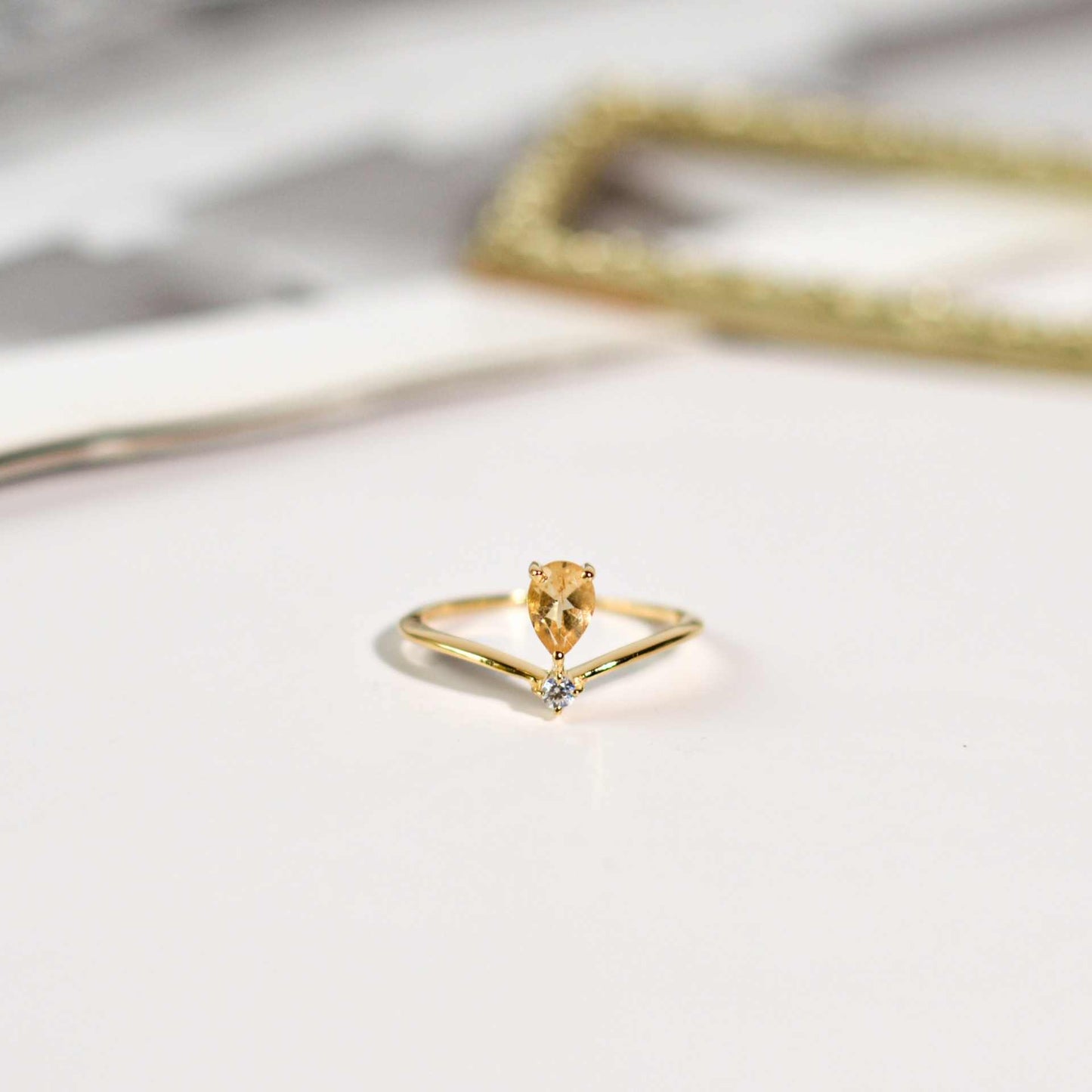 6 x 4 mm Pear cut Citrine with Cz Accent Tiara Ring