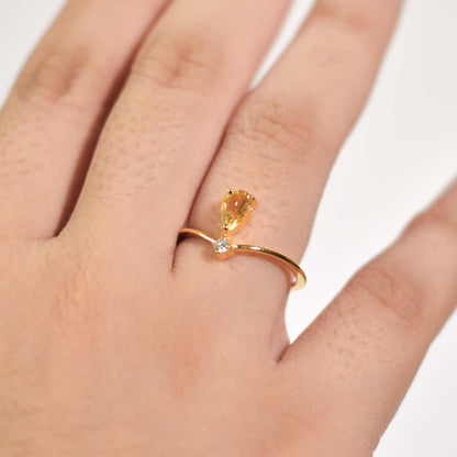 6 x 4 mm Pear cut Citrine with Cz Accent Tiara Ring