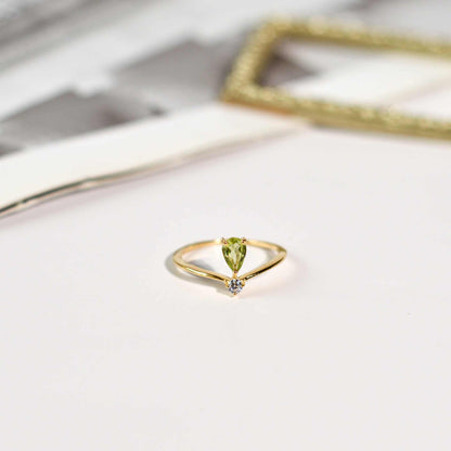 6 x 4 mm Pear cut Peridot with Cz Accent Tiara Ring