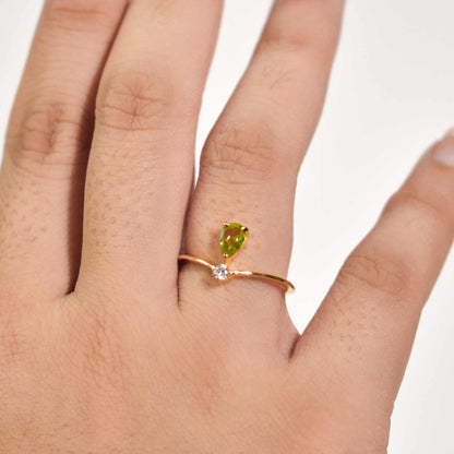 6 x 4 mm Pear cut Peridot with Cz Accent Tiara Ring