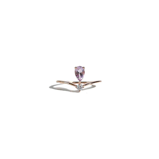 6 x 4 mm Pear cut Pink Amethyst with Cz Accent Tiara Ring