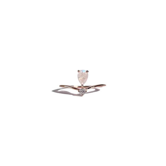 6 x 4 mm Pear cut Rainbow Moonstone with Cz Accent Tiara Ring