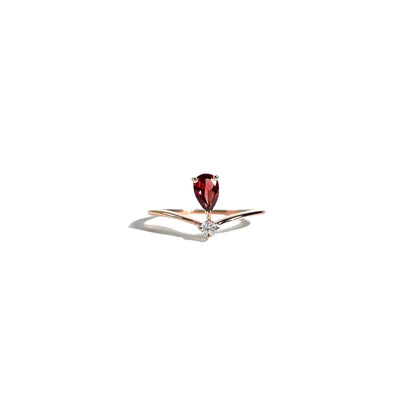 6 x 4 mm Pear cut Red Garnet with Cz Accent Tiara Ring