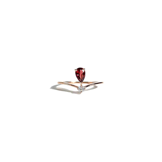 6 x 4 mm Pear cut Red Garnet with Cz Accent Tiara Ring