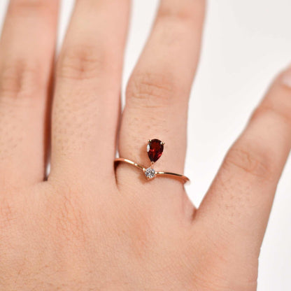 6 x 4 mm Pear cut Red Garnet with Cz Accent Tiara Ring