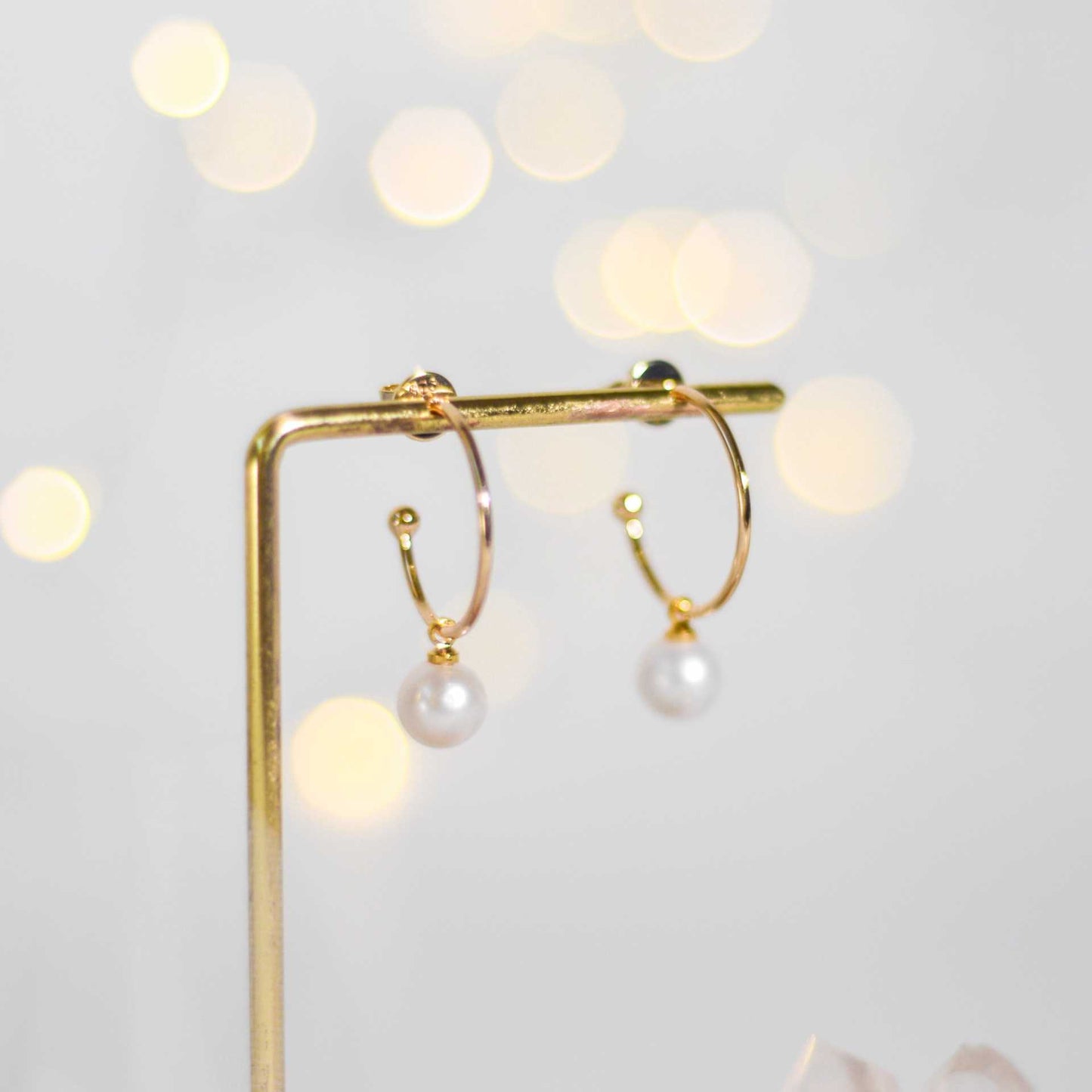 7.8 mm White Round Pearl Yellow Gold Plated Half Hoop Earrings