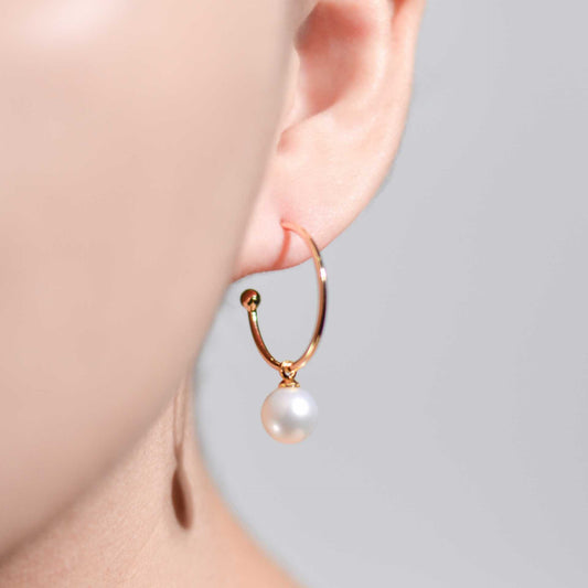 7.8 mm White Round Pearl Yellow Gold Plated Half Hoop Earrings