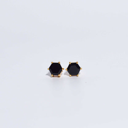 7 mm Hexagon cut Black Onyx Earrings