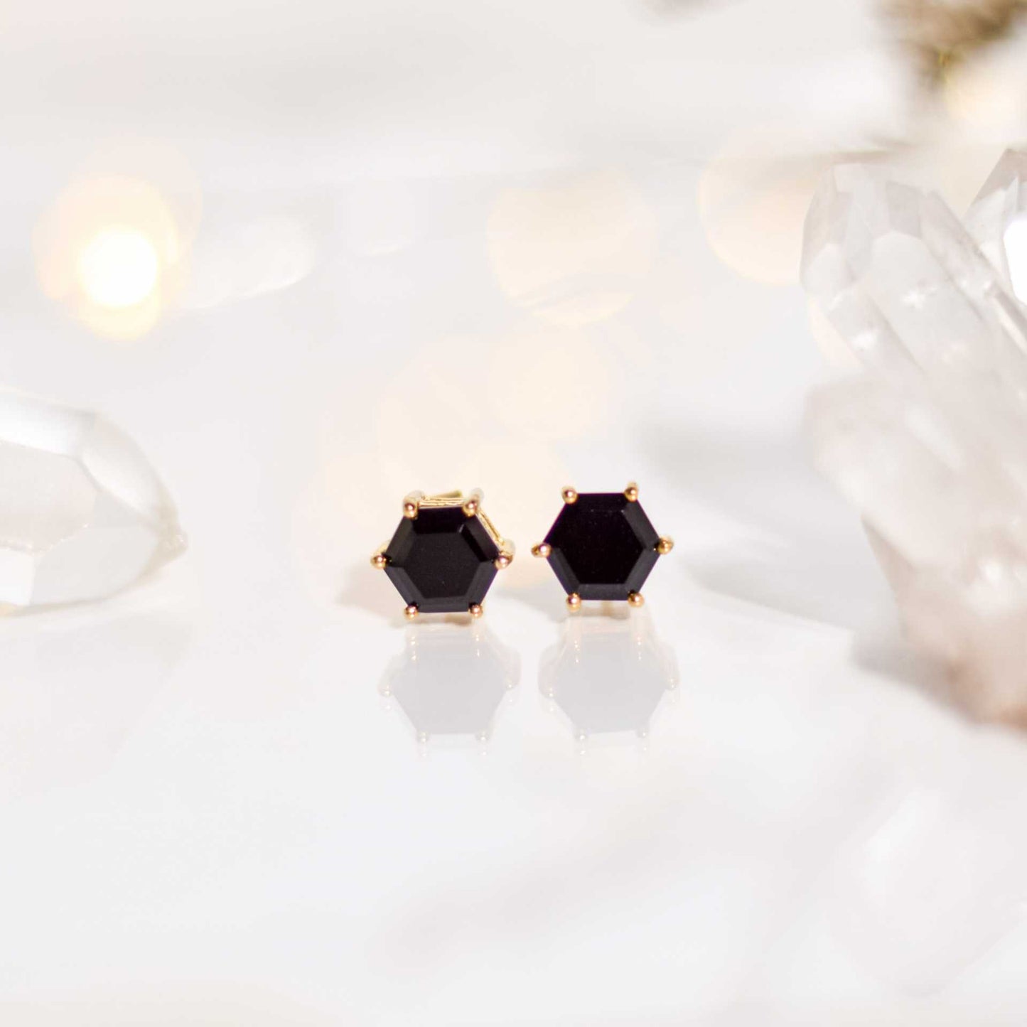 7 mm Hexagon cut Black Onyx Earrings