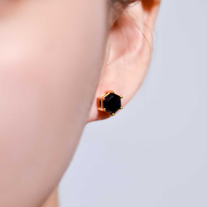 7 mm Hexagon cut Black Onyx Earrings