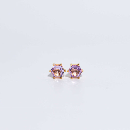 7 mm Hexagon cut Pink Amethyst Earrings