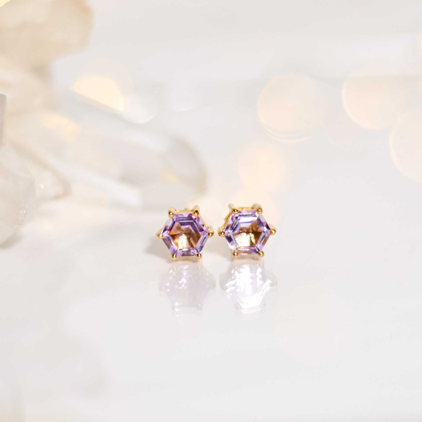 7 mm Hexagon cut Pink Amethyst Earrings