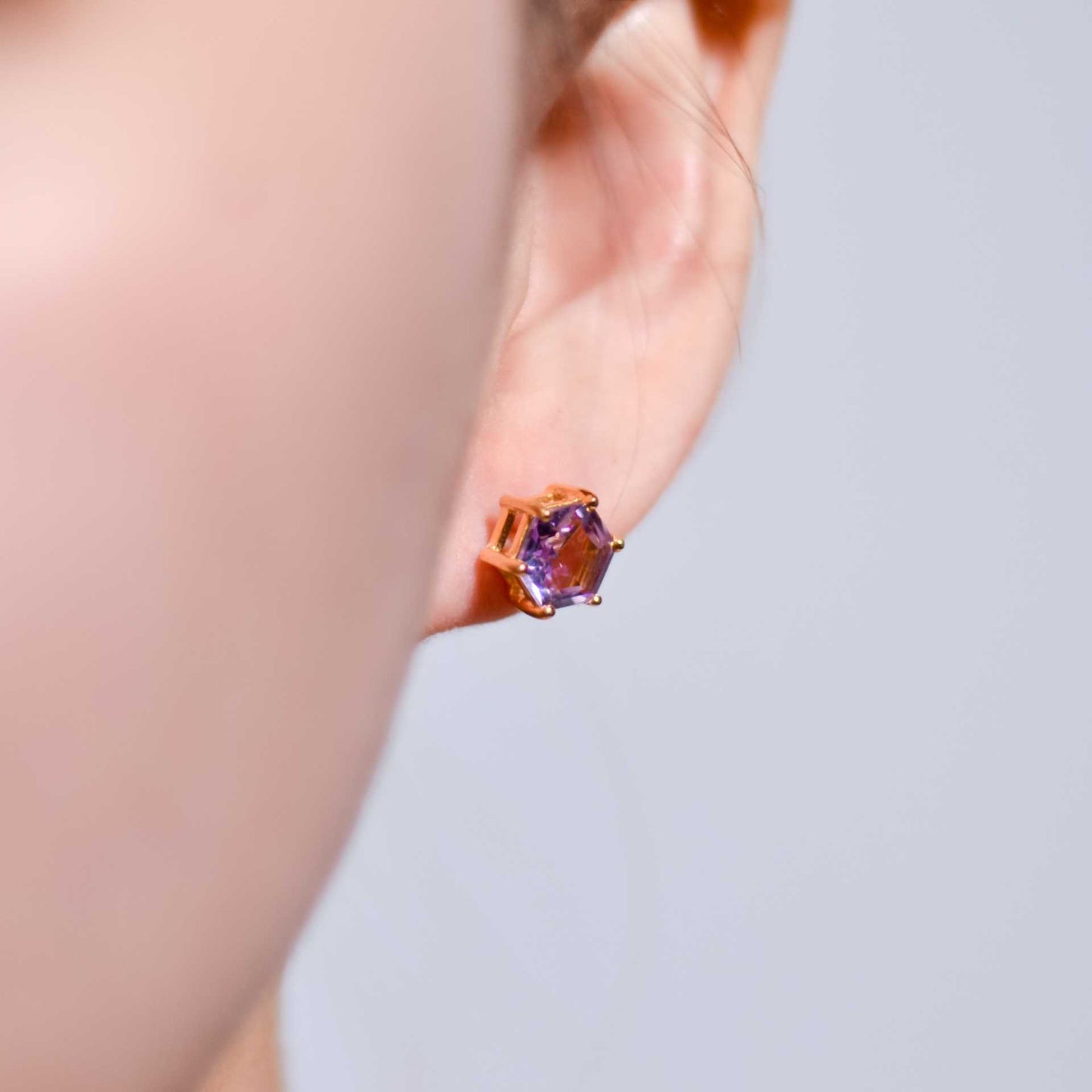 7 mm Hexagon cut Pink Amethyst Earrings