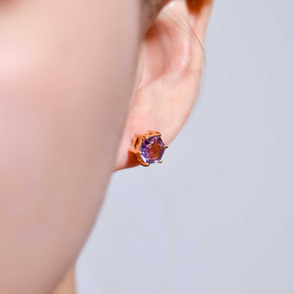 7 mm Hexagon cut Pink Amethyst Earrings