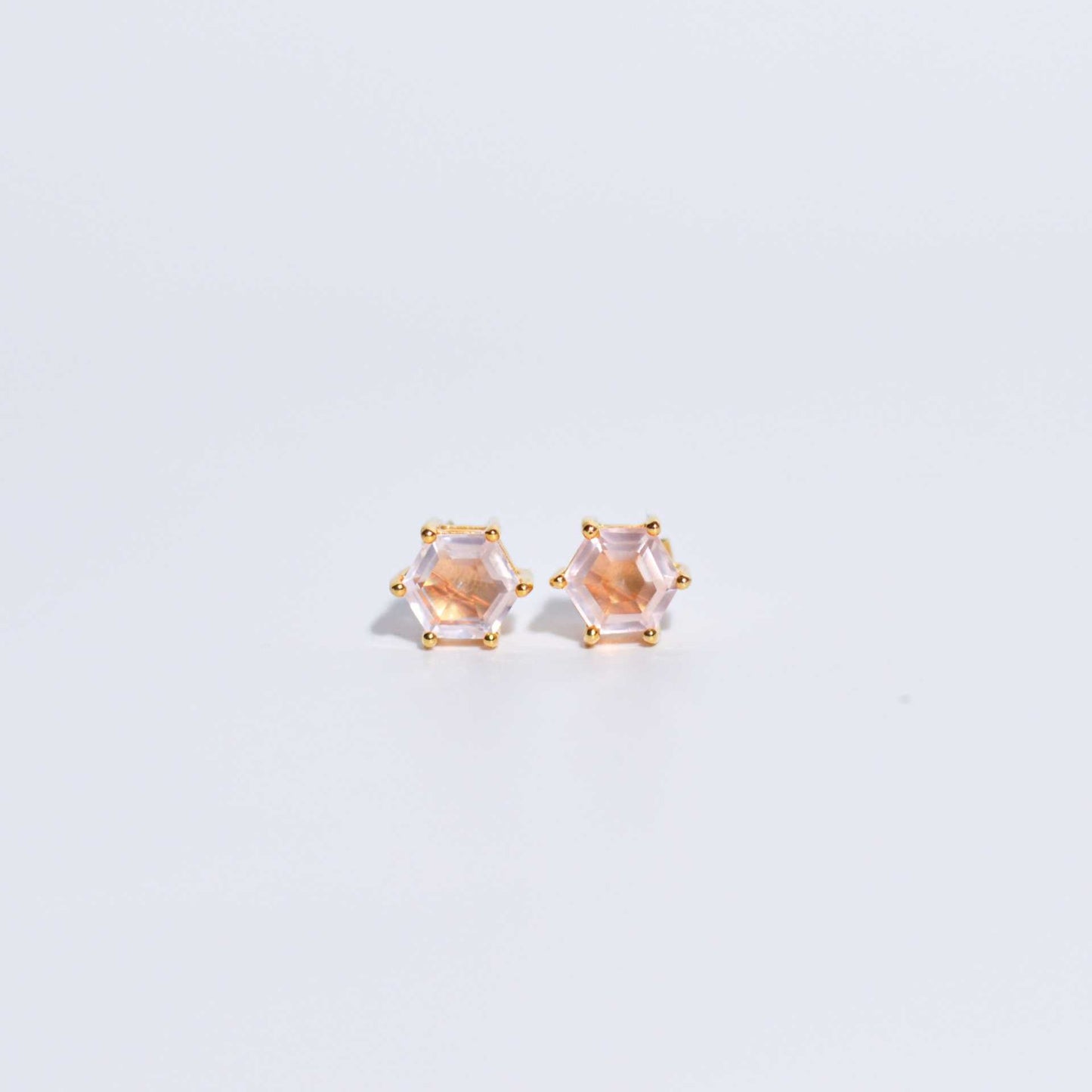 7 mm Hexagon cut Rose Quartz Earrings