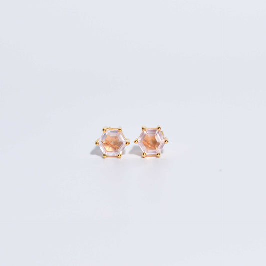 7 mm Hexagon cut Rose Quartz Earrings