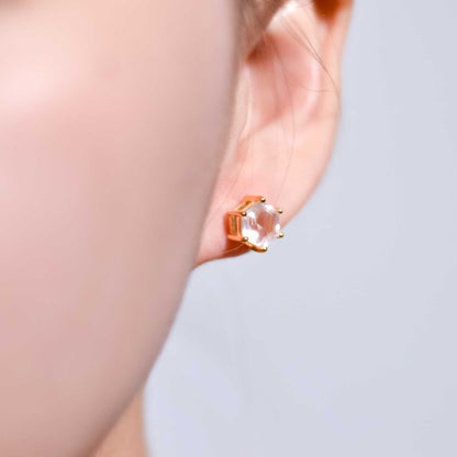 7 mm Hexagon cut Rose Quartz Earrings