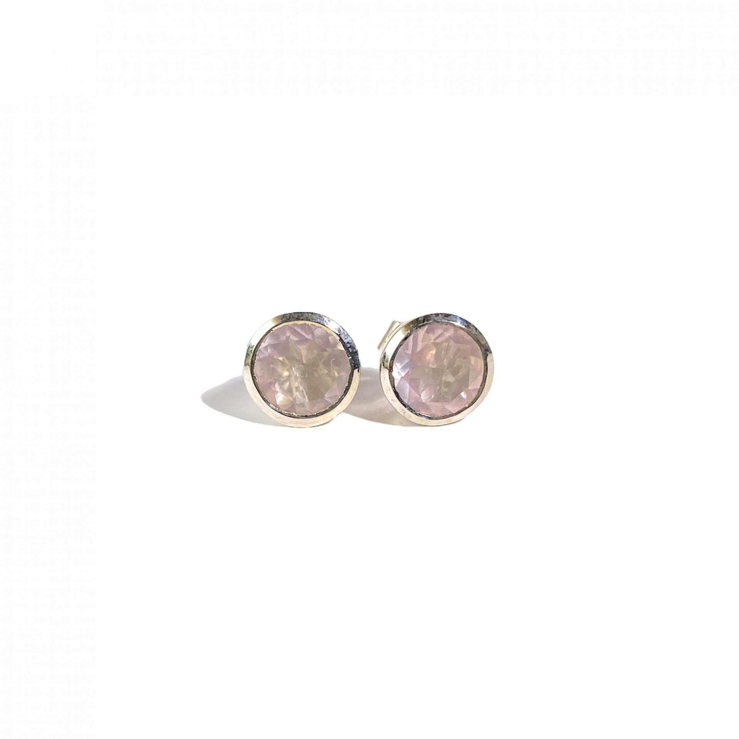 7 mm Round cut Rose Quartz Bezel Earrings