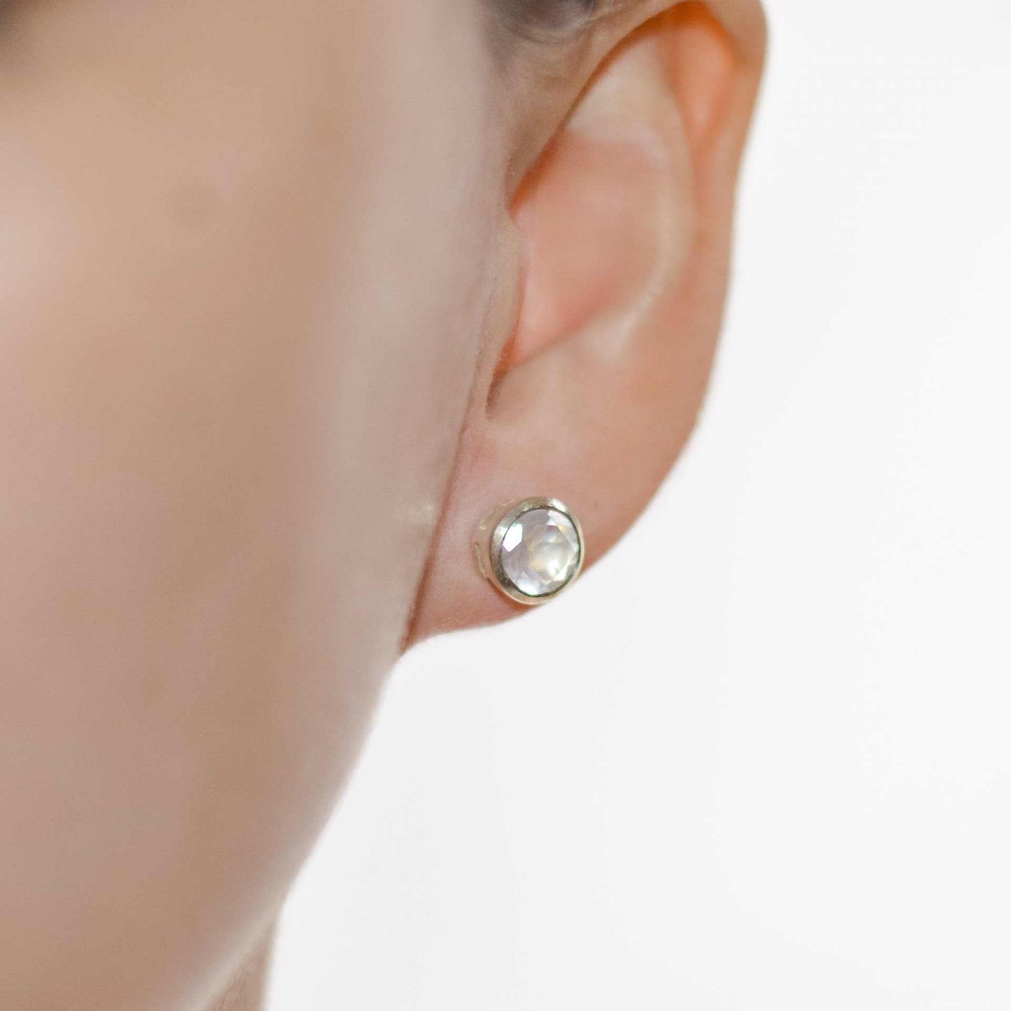 7 mm Round cut Rose Quartz Bezel Earrings