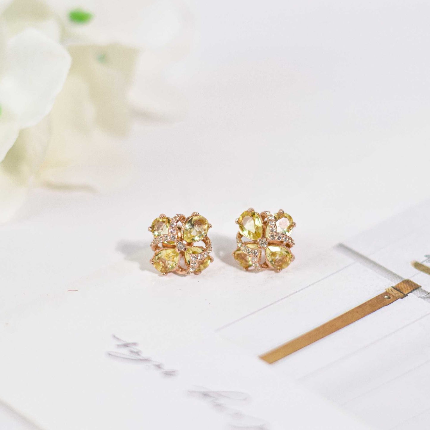7 x 5 mm Pear cut Lemon Topaz Cluster Earrings with Infinity Cz Earrings