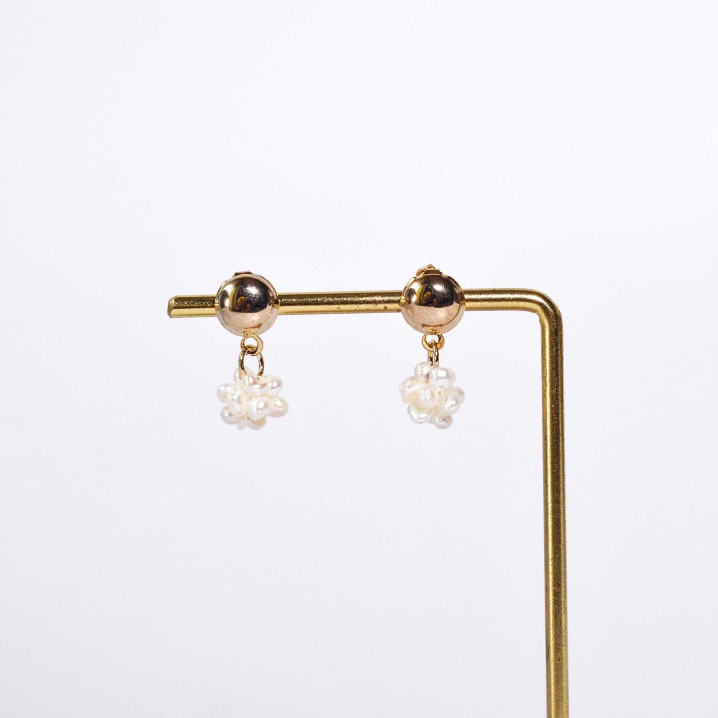8.5 mm white pearl ball dangling yellow gold plated with 8.5 mm round stud earrings