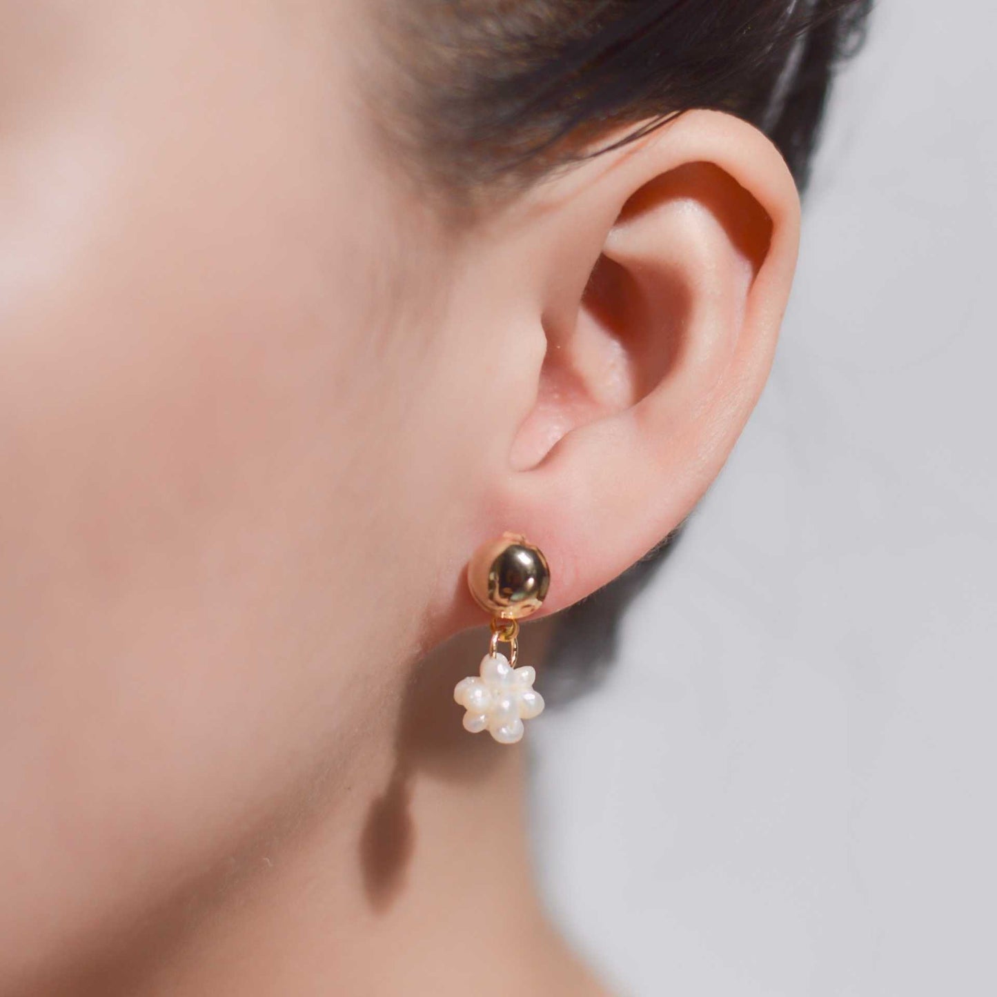 8.5 mm white pearl ball dangling yellow gold plated with 8.5 mm round stud earrings