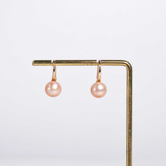 8.7 mm Peach Siopao Pearl Yellow Gold Plated Dangling Earrings