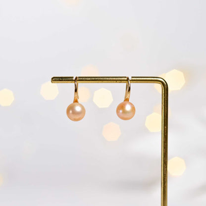8.7 mm Peach Siopao Pearl Yellow Gold Plated Dangling Earrings