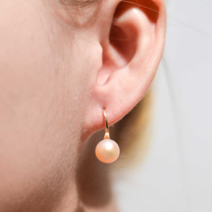 8.7 mm Peach Siopao Pearl Yellow Gold Plated Dangling Earrings