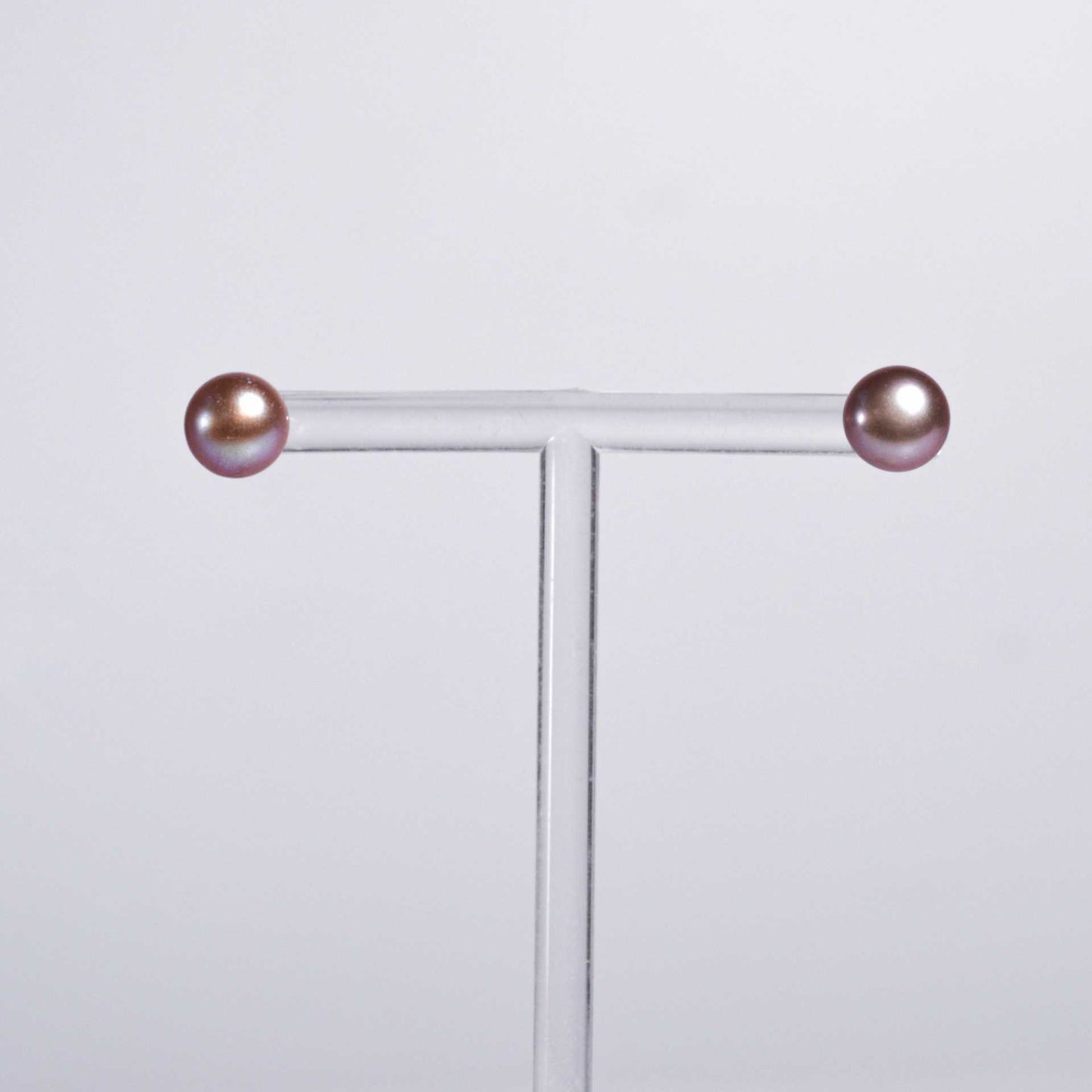 8.8 mm Purple Siopao Pearl Yellow Gold Plated Stud Earrings