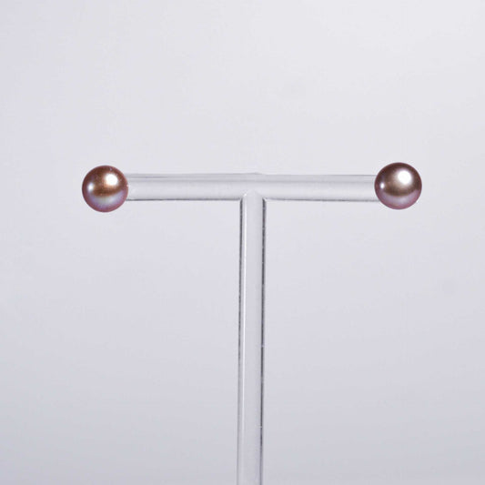 8.8 mm Purple Siopao Pearl Yellow Gold Plated Stud Earrings