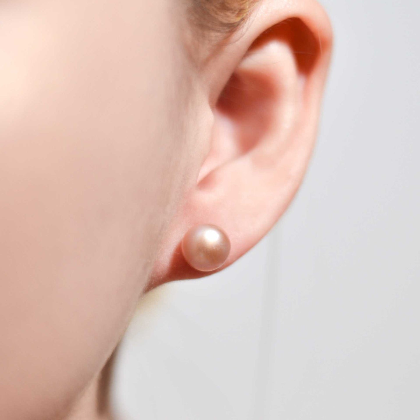 8.8 mm Purple Siopao Pearl Yellow Gold Plated Stud Earrings
