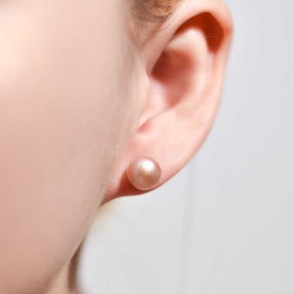 8.8 mm Purple Siopao Pearl Yellow Gold Plated Stud Earrings