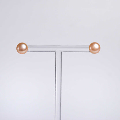 8.9 mm Peach Siopao Pearl Yellow Gold Plated Stud Earrings