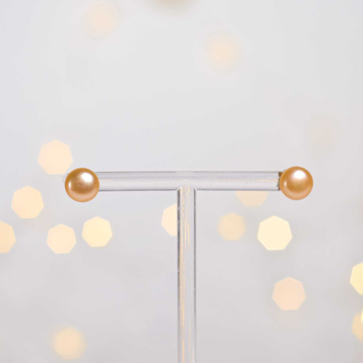 8.9 mm Peach Siopao Pearl Yellow Gold Plated Stud Earrings