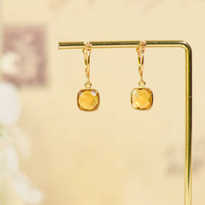 8 mm Cushion Briolette Citrine Small Hoop Earrings