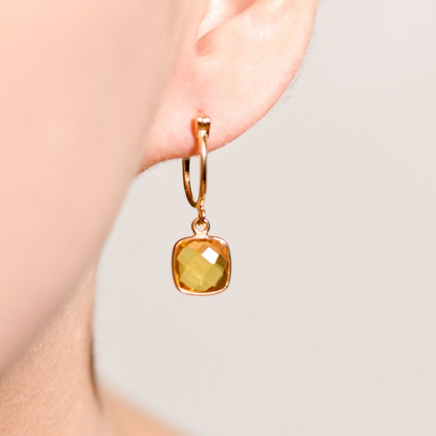 8 mm Cushion Briolette Citrine Small Hoop Earrings