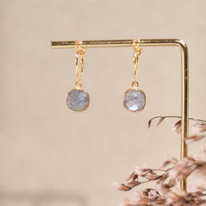 8 mm Cushion Briolette Labradorite Small Hoop Earrings