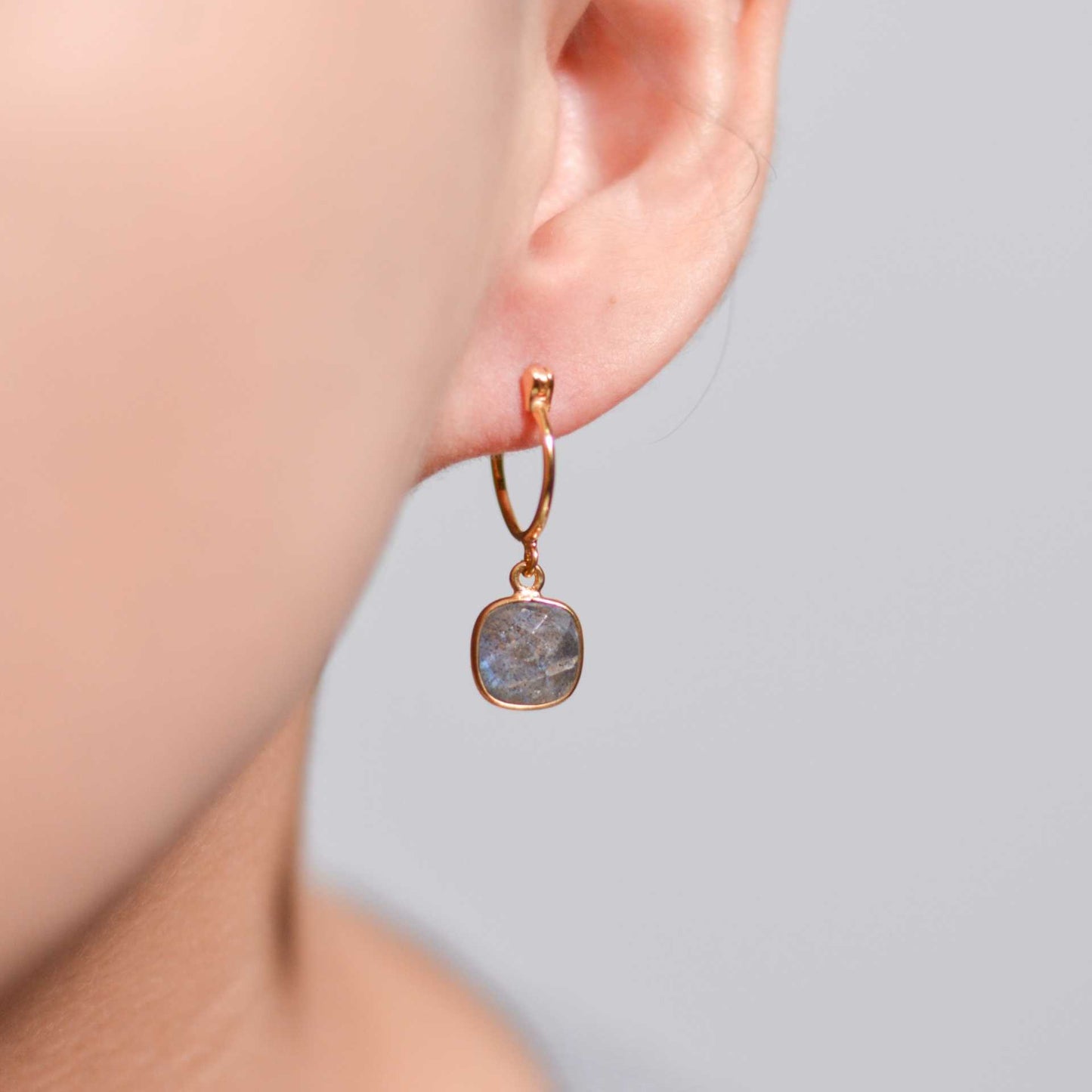 8 mm Cushion Briolette Labradorite Small Hoop Earrings