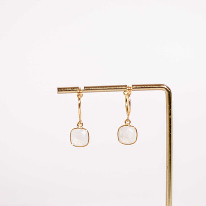 8 mm Cushion Briolette Rainbow Moonstone Small Hoop Earrings
