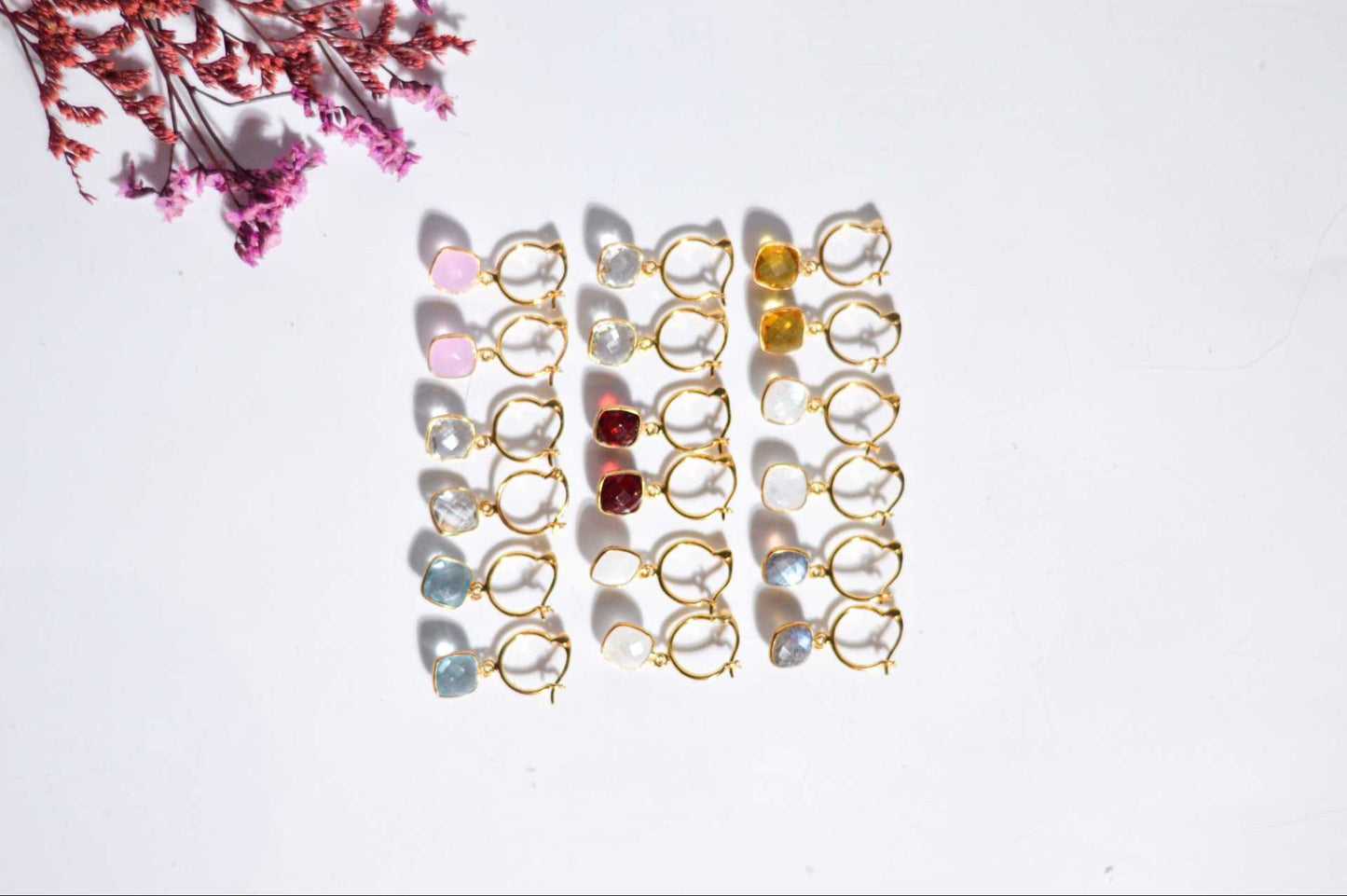8 mm Cushion Briolette Rainbow Moonstone Small Hoop Earrings