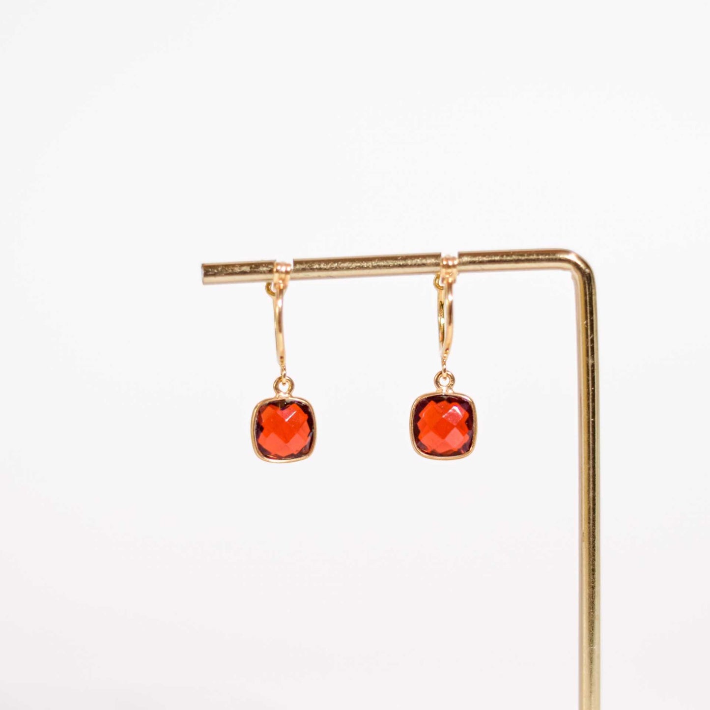 8 mm Cushion Briolette Red Garnet Small Hoop Earrings