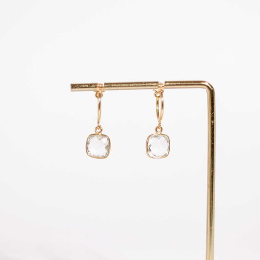 8 mm Cushion Briolette White Topaz Small Hoop Earrings