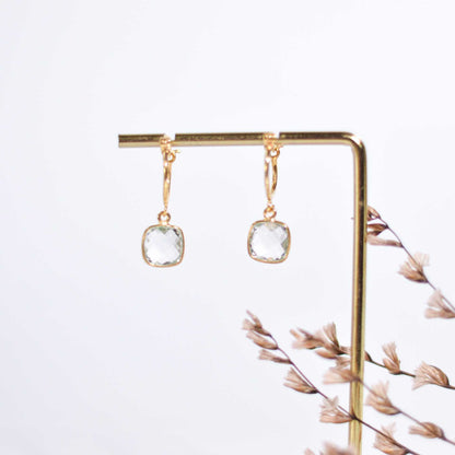 8 mm Cushion Briolette White Topaz Small Hoop Earrings