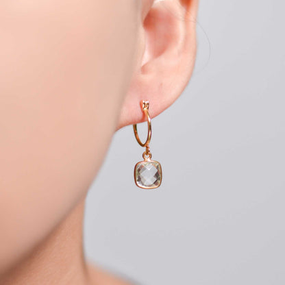 8 mm Cushion Briolette White Topaz Small Hoop Earrings