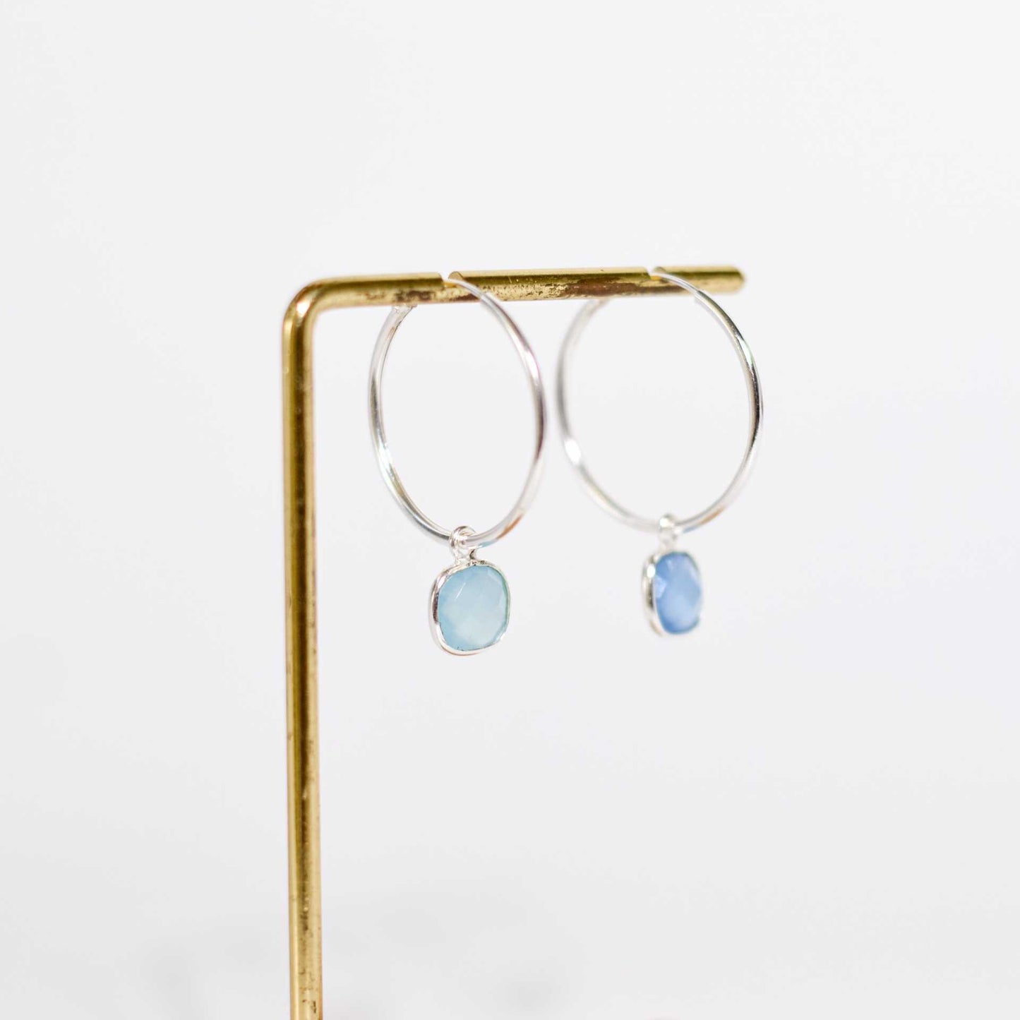 8 mm Cushion cut Blue Chalcedony Big Hoop Earrings