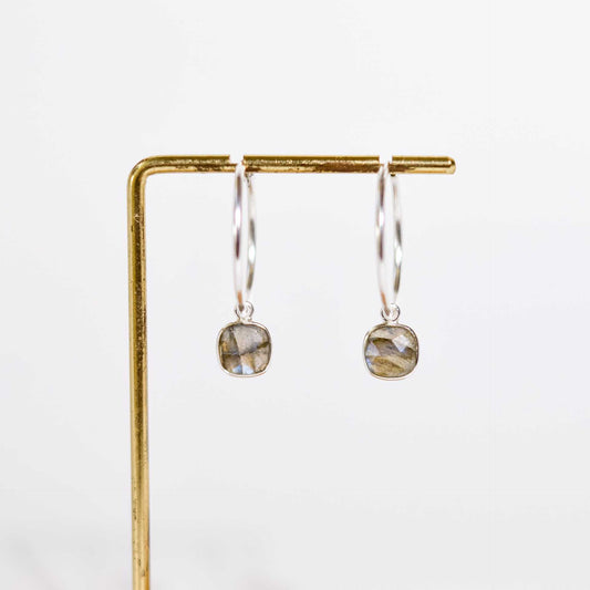 8 mm Cushion cut Labradorite Big Hoop Earrings