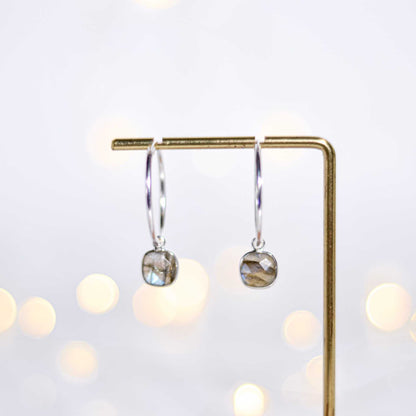8 mm Cushion cut Labradorite Big Hoop Earrings