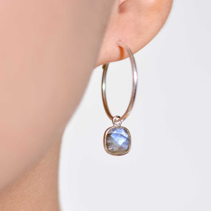 8 mm Cushion cut Labradorite Big Hoop Earrings