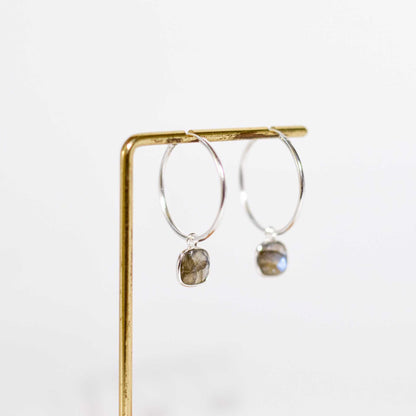 8 mm Cushion cut Labradorite Big Hoop Earrings
